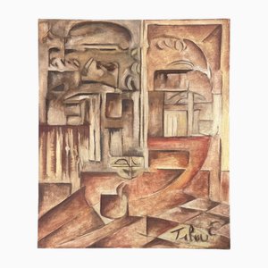 Erik Tibau, Kubistische Abstrakte Komposition, Acryl auf Leinwand, 1970er