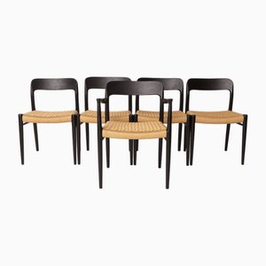 Chaises Modèle 75 & 56 Mid-Century Noires par Niels Otto (NO) Møller pour JL Møllers, Danemark, Set de 5