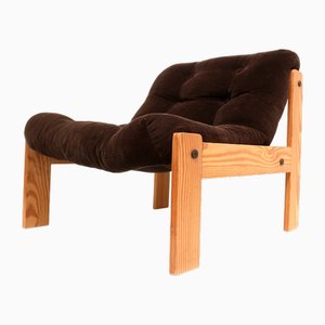 Poltrona brutalista vintage con rivestimento marrone, anni '70