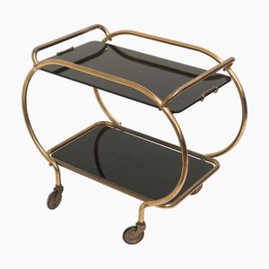 Brass and Black Glass Bar Cart by Grünstadt, 1970s