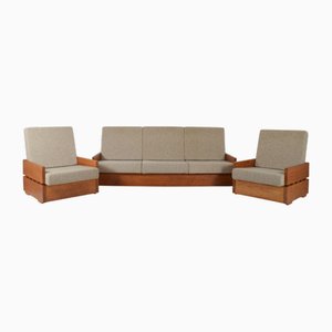 Brutalist Armchairs in Wood, 1970s, Set of 3