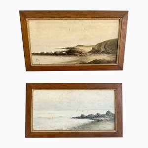 Maurice Proust, Seascapes, Morbihan, Brittany, 1890s-1900s, Oil on Panel, Framed, Set of 2