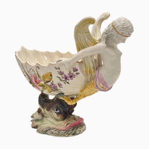 Antique Italian Majolica Nove Mermaid Centerpiece Bowl, 1890s