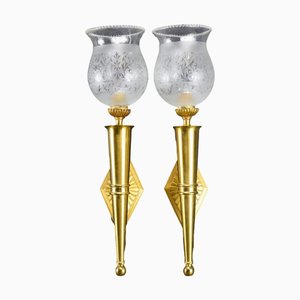 Mid-Century French Bronze Torch Wall Sconces, 1950s, Set of 2