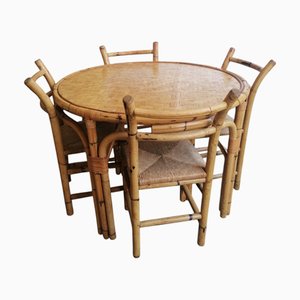 Table et Chaises de Salle à Manger en Bambou, Set de 5