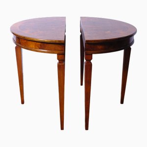 Louis XVI Half Moon Console Tables in Walnut, 180s, Set of 2