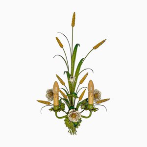 Painted Tole Flower and Wheat Wall Lamp, 1960s