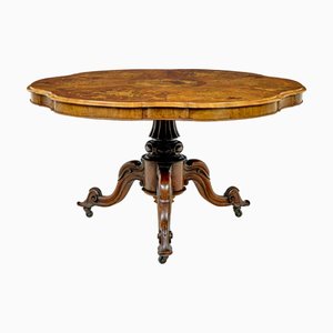19th Century Carved Walnut Marquetry Center Table, 1870
