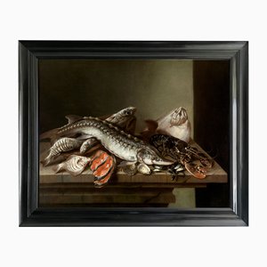 Isaac Van Duynen, Still Life with Sea Fish on Table, 17th Century, Oil Painting, Framed