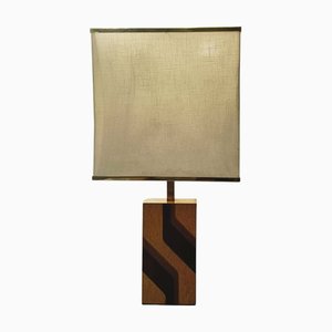 Vintage Italian Wood and Brass Table Lamp, 1970s
