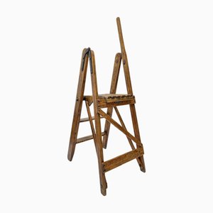 Folding Pine Painters Step Ladder, 1940s