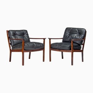 Set of Mid-Century Modern Rosewood Chairs in Leather, 1950s