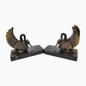 French Art Deco Spelter and Marble Bookends, 1950s, Set of 2