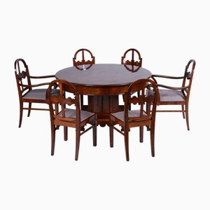 Art Deco Dinig Set in Caucasian Walnut, 1920s, Set of 7