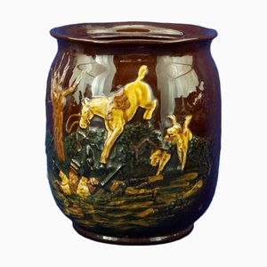 Kingsware Ceramic Vase with Bas-Relief Hunting Scene from Royal Doulton, England, Early 1900s