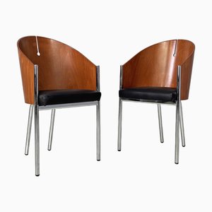Set of Italian Modern Wood Metal and Leather King Costes Chairs by Philippe Starck, 1984