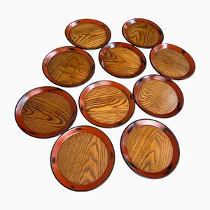 Japanese Tora-Nuri Lacquerware Plates, 1950s, Set of 10