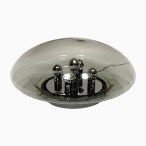 Large Glass Dome and Chrome Five-Light Plafoniere Wall Lamp from Limburg Glashütte, 1960s