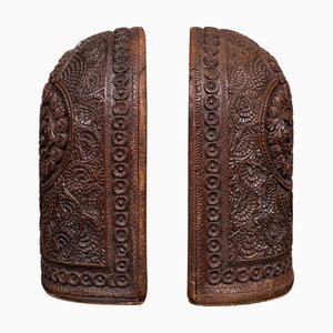 Serre-Livres Antiques Ornés en Hêtre Anglo-Indien, 1900, Set de 2
