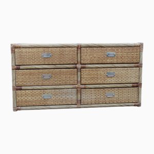 Cajonera de mimbre de bambú y latón de Tommaso Barbi, 1970