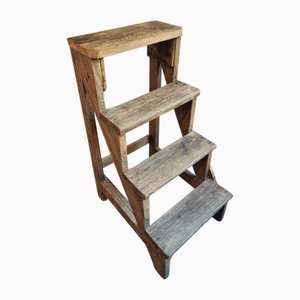Antique French Chestnut Step Ladder, 1890s