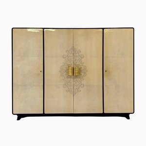 Art Deco Wardrobe in Black Lacquer and Engraved Parchment attributed to Paolo Buffa, 1950s