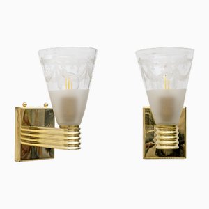 Appliques Domus Mid-Century Moderne en Verre de Murano Soufflé et Gravé, 1940, Set de 2