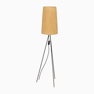 Tripod Floor Lamp with Raffia Shade, 1950s
