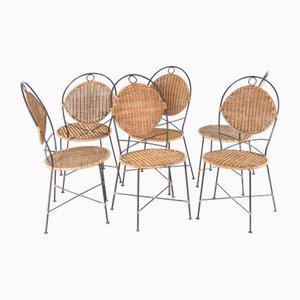 Wicker and Iron Chairs, 1970s, Set of