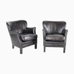 Small Leather Club Armchairs, 1970s, Set of 2
