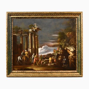 After Giovani Ghisolfi, View of Classical Ruins Pythagoras Landscape, 1660, Oil on Canvas, Framed
