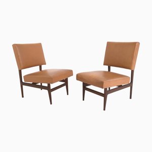 Juego de sillas de comedor vintage de escay camel con marco de madera ebonizada de Dassi, años 50