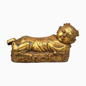Antique 19th Century Healing Pillow Gilded Metal, China, 1890s