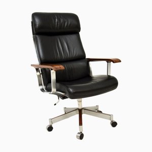Vintage Danish Leather Swivel Desk Chair by Arne Vodder for Sibast, 1960s