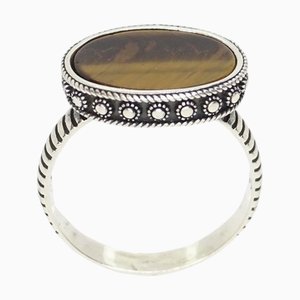 Ovaler Ring mit Tigerauge in Silber, 2000er