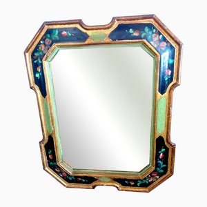Antique Florentine Mirror with Gilded and Hand-Painted Wooden Frame, 1900s
