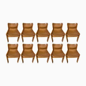 Chaises en Chêne avec Assises en Cuir Blonde, 1970s, Set de 10