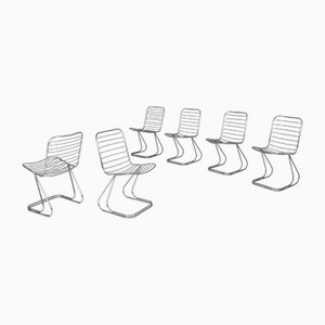 Italian Modern Chairs in Chromed Steel Rods, 1970s, Set of 6