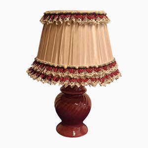 Lampe de Bureau Vintage avec Socle en Céramique Rouge et Abat-Jour en Tissu Fait Main par Lamplove, 1980s