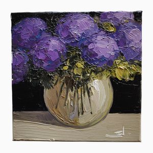 Vivek Mandalia, Purple Flowers, Oil on Canvas