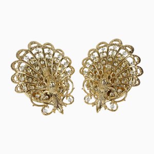 Vintage Brass and Glass Peacock Wall Sconces, 1975, Set of 2