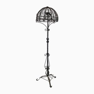 Italian Art Deco Floor Lamp in Iron with Curls and Flowers Decoration, 1930s