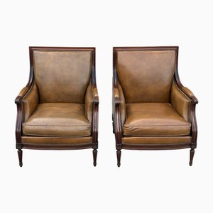 Set of Edwardian Mahogany and Leather Chairs, 1910
