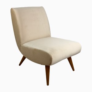 Vintage Lounge Chair in Champagne Beige Velvet, 1970s