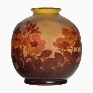 Rote & Gelbe Glasvase von E. Gallé, 1920er