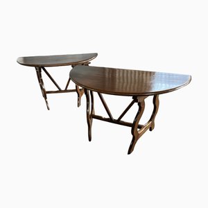 Tables Console Demi Lune en Noyer, Italie, Set de 2