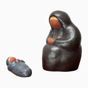 Dänische Mid-Century Studio Keramik Skulpturen der Jungfrau Maria und Jesuskind von Ole Bjørn Krüger, 1960er, 2er Set