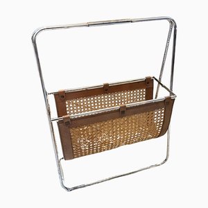 Porte-Revues Mid-Century en Cuir et Osier, Italie, 1970s