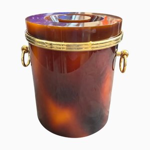 Mid-Century Modern Brass and Faux Tortoiseshell Acrylic Ice Bucket, 1970s
