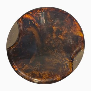 Mid-Century Modern Brass and Faux Tortoiseshell Acrylic Tray from Guzzini, 1970s